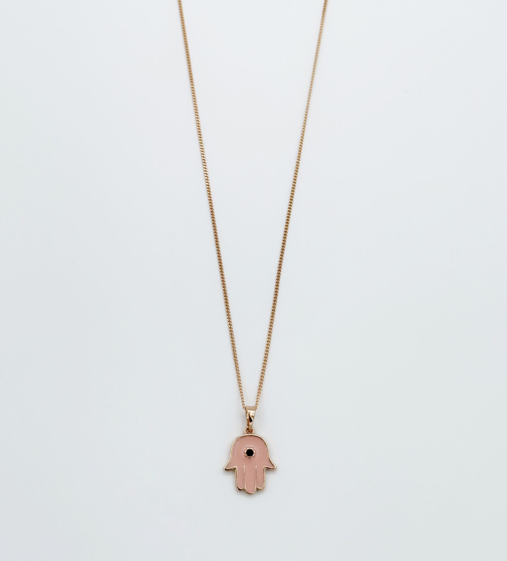 18K Rose Gold Plated Pembe Mineli Fatma Ana Eli Kolye