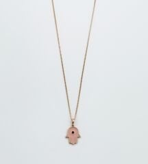 18K Rose Gold Plated Pembe Mineli Fatma Ana Eli Kolye