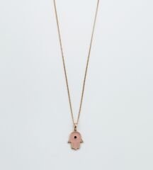 18K Rose Gold Plated Pembe Mineli Fatma Ana Eli Kolye