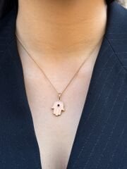 18K Rose Gold Plated Pembe Mineli Fatma Ana Eli Kolye