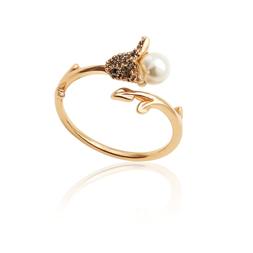 18K Rose Gold Plated Pearl Tulip Yüzük