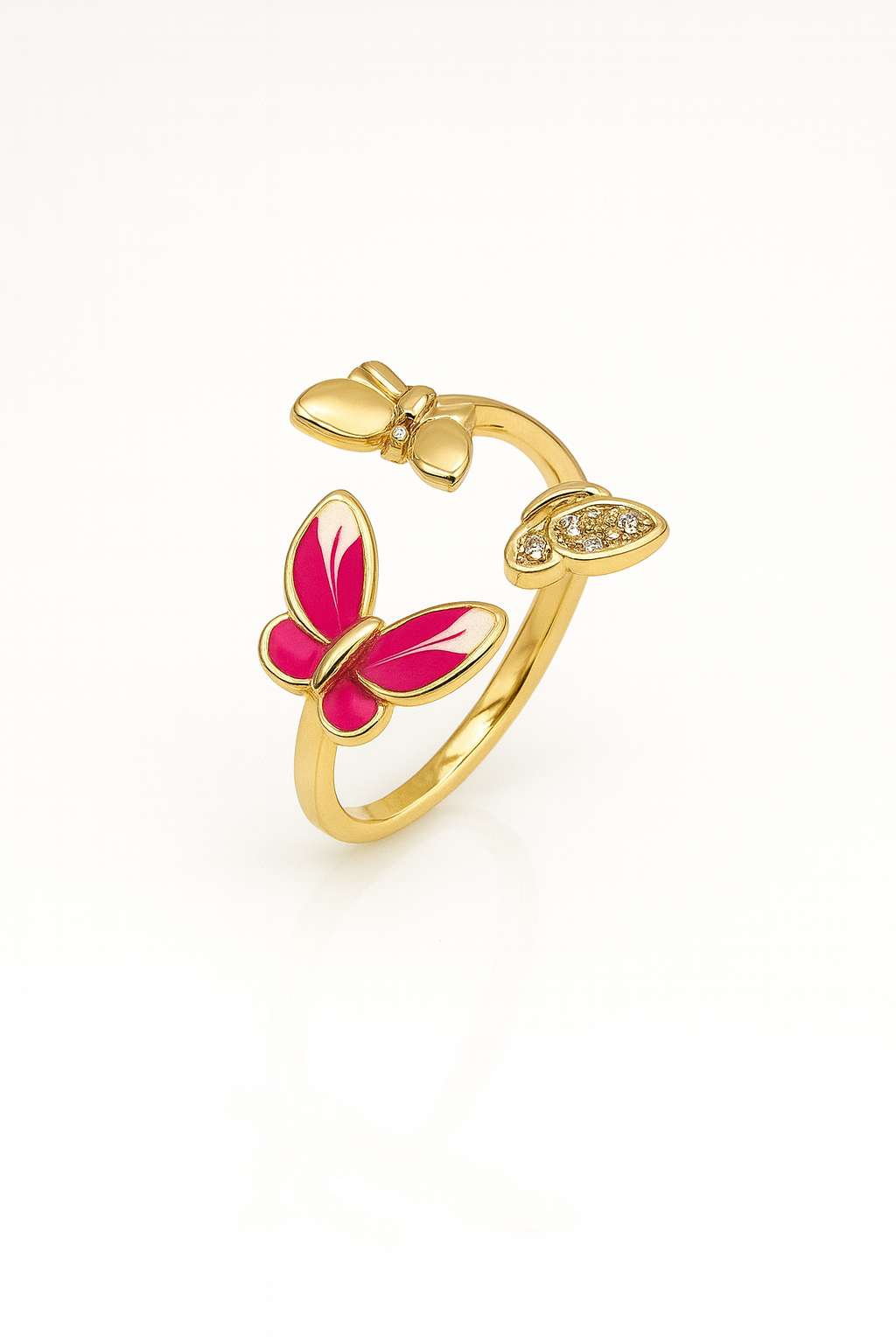 14K Gold Plated Pink Butterfly Yüzük