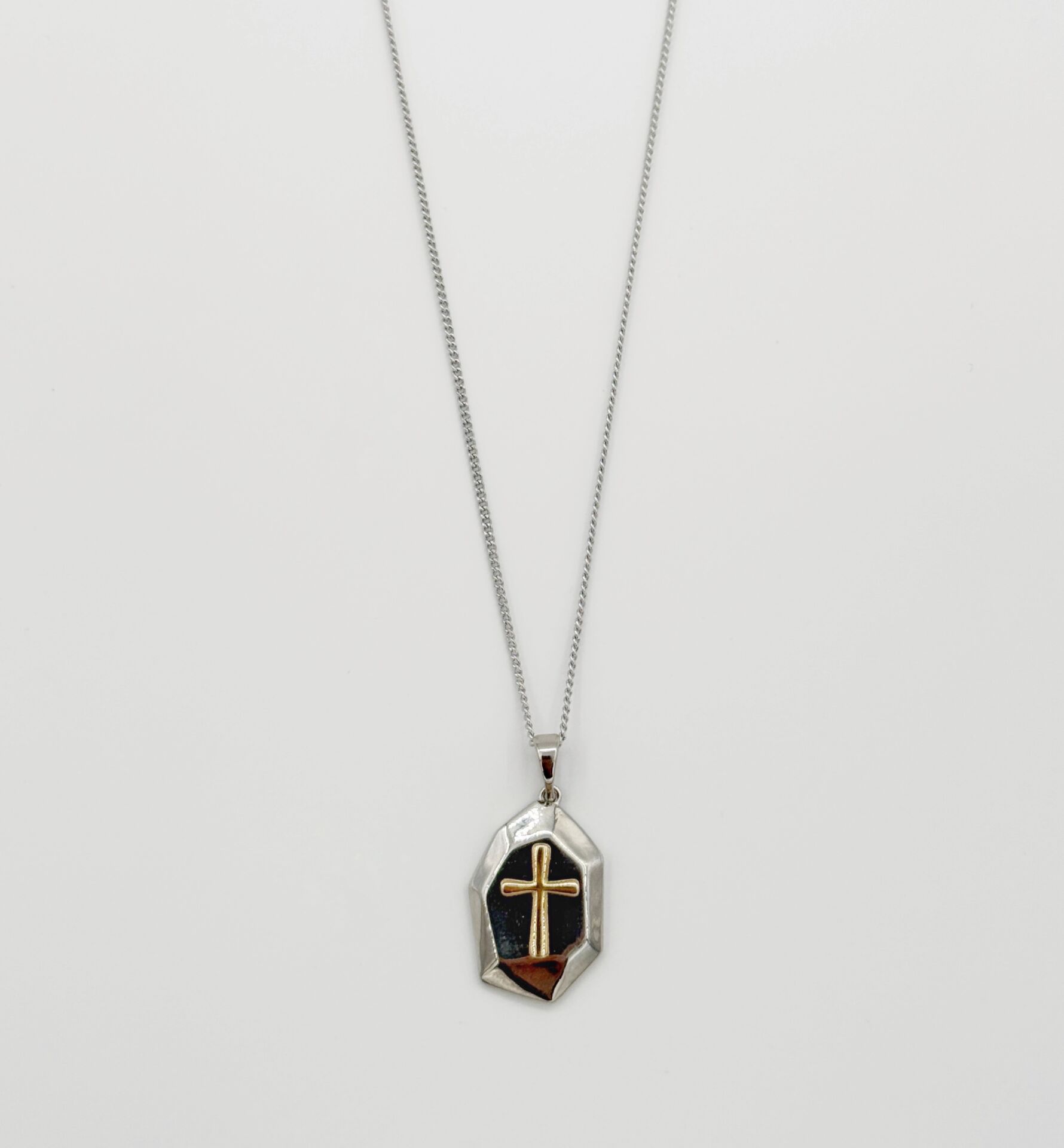 White Gold Plated Design Cross Kolye