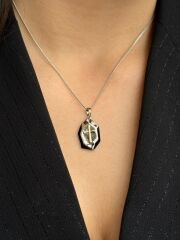 White Gold Plated Design Cross Kolye