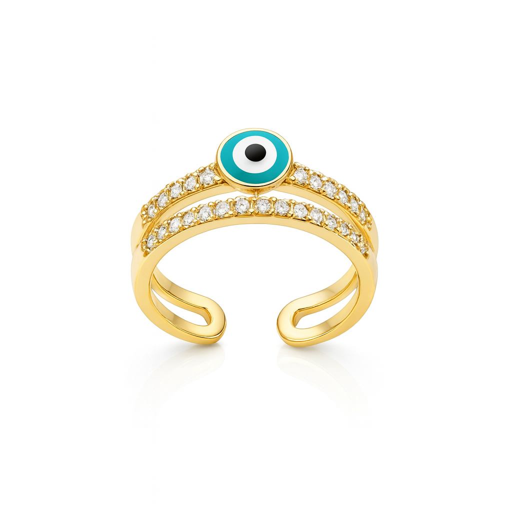 14K Gold Plated Çift Sıra Nazar Yüzük