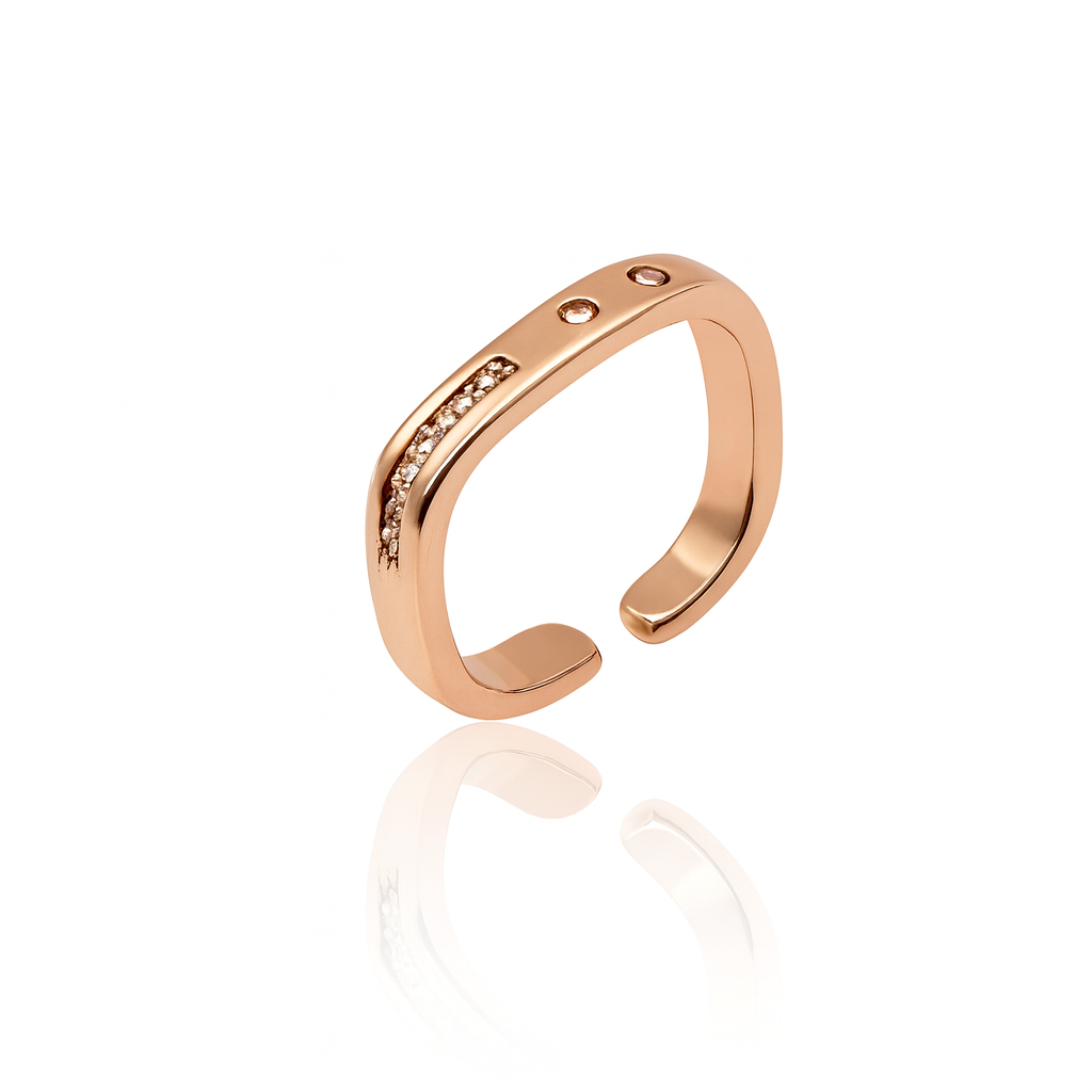 18K Rose Gold Plated Shining Square Yüzük