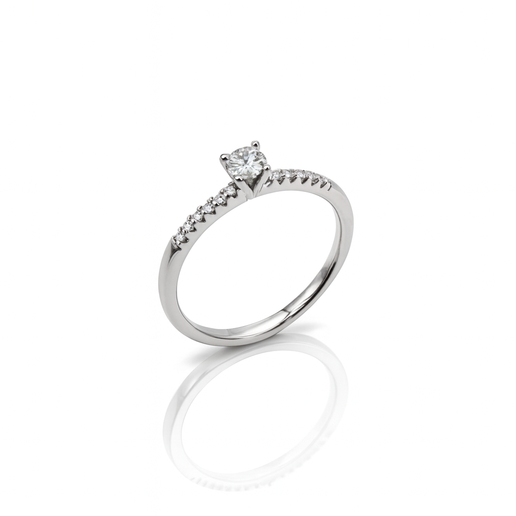 White Gold Plated Mini Classic Tek Taş Yüzük