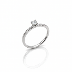 White Gold Plated Mini Classic Tek Taş Yüzük