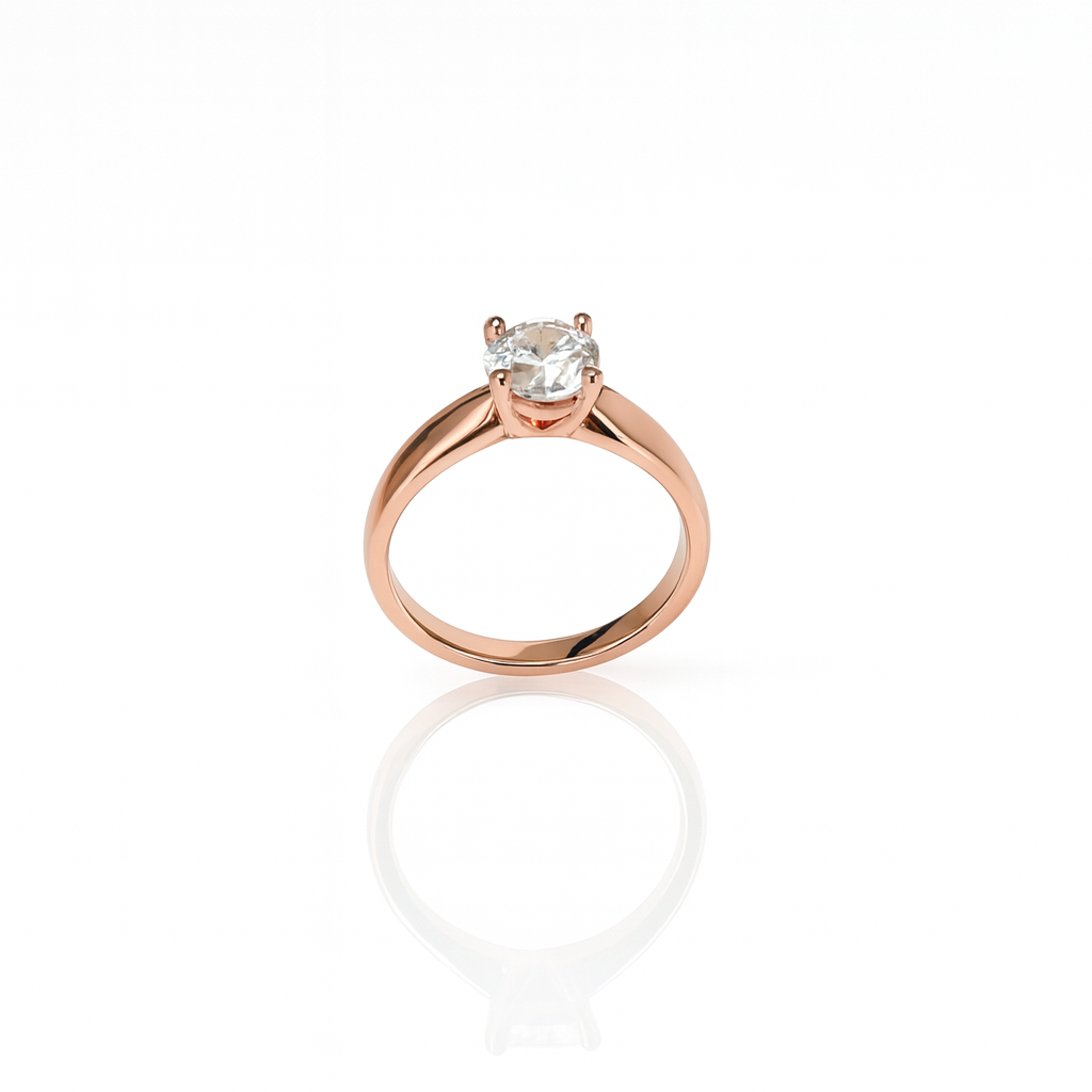 18K Rose Gold Plated Classic Tek Taş Yüzük