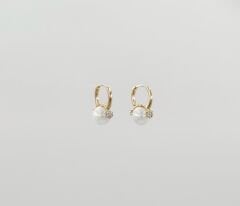 18K Rose Gold Plated Fleur Perle Hoop Küpe