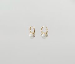 18K Rose Gold Plated Fleur Perle Hoop Küpe