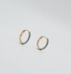 18K Rose Gold Plated Mince Blue Hoop Küpe
