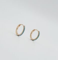 18K Rose Gold Plated Mince Blue Hoop Küpe