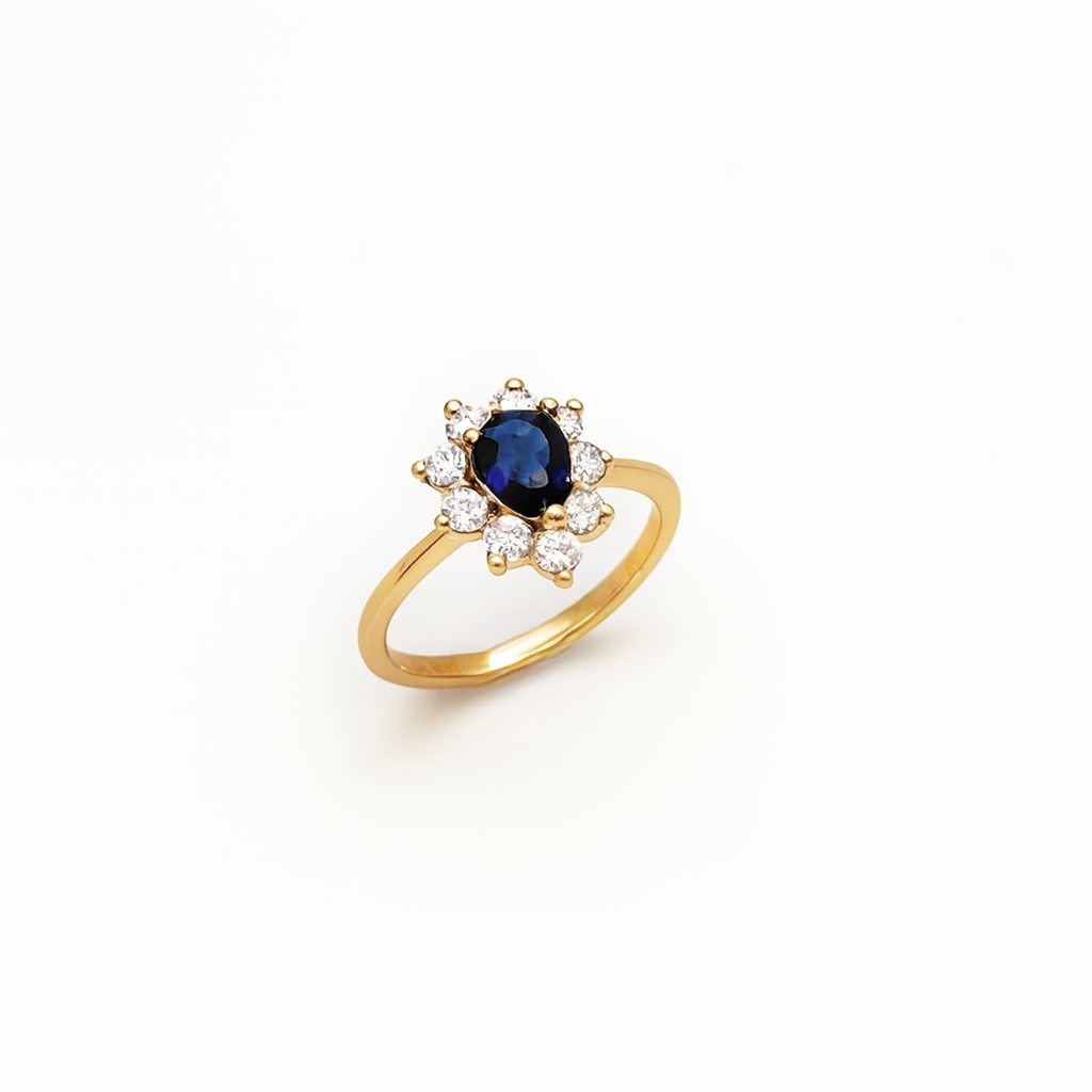 18K Rose Gold Plated Dark Blue Stone Yüzük