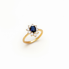 18K Rose Gold Plated Dark Blue Stone Yüzük