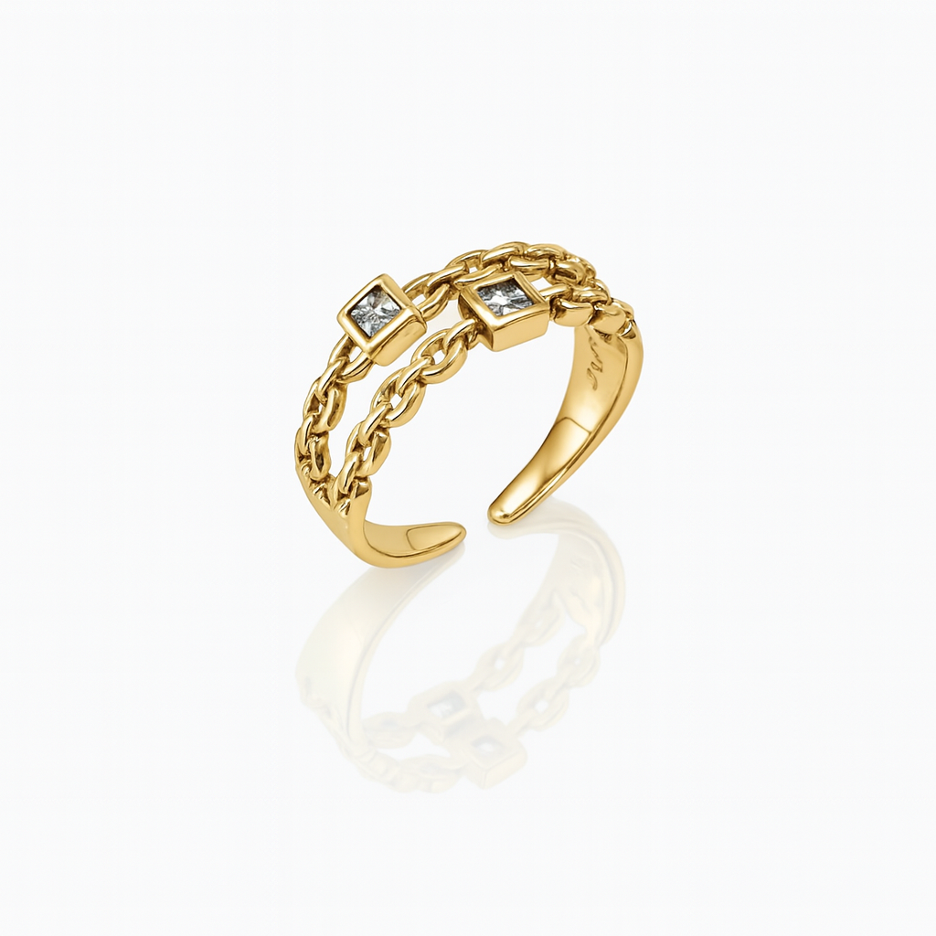 14K Gold Plated Chained Sparkle Yüzük