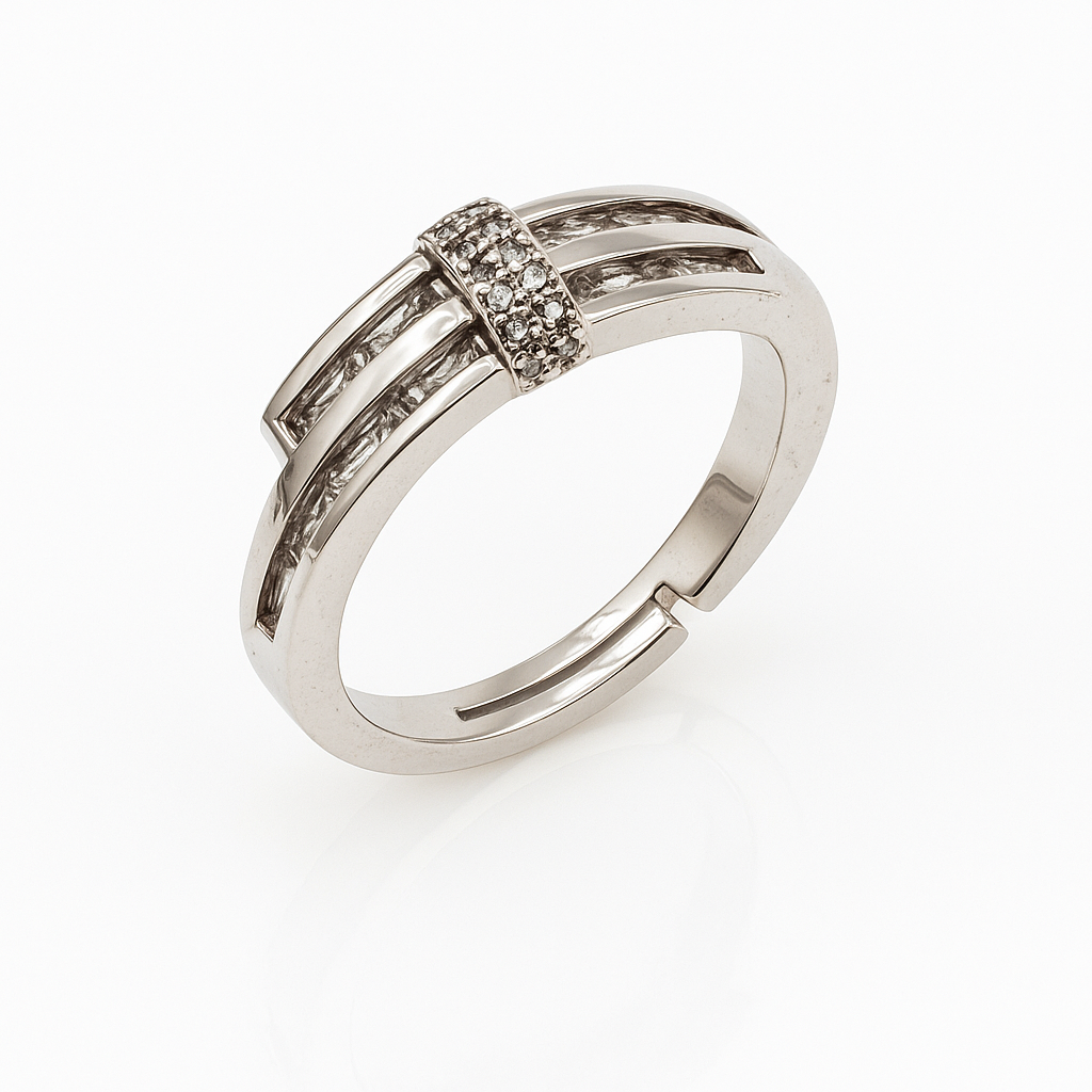 White Gold Plated Double Row Yüzük
