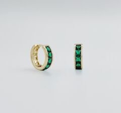 14K Gold Plated Grassy Stone Hoop Küpe