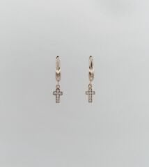 18K Rose Gold Plated Shiny Cross Drop Küpe