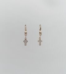 18K Rose Gold Plated Shiny Cross Drop Küpe