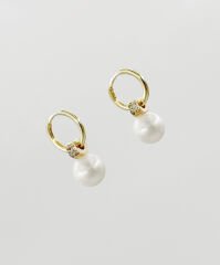 14K Gold Plated Roll Shine Pearl Hoop Küpe