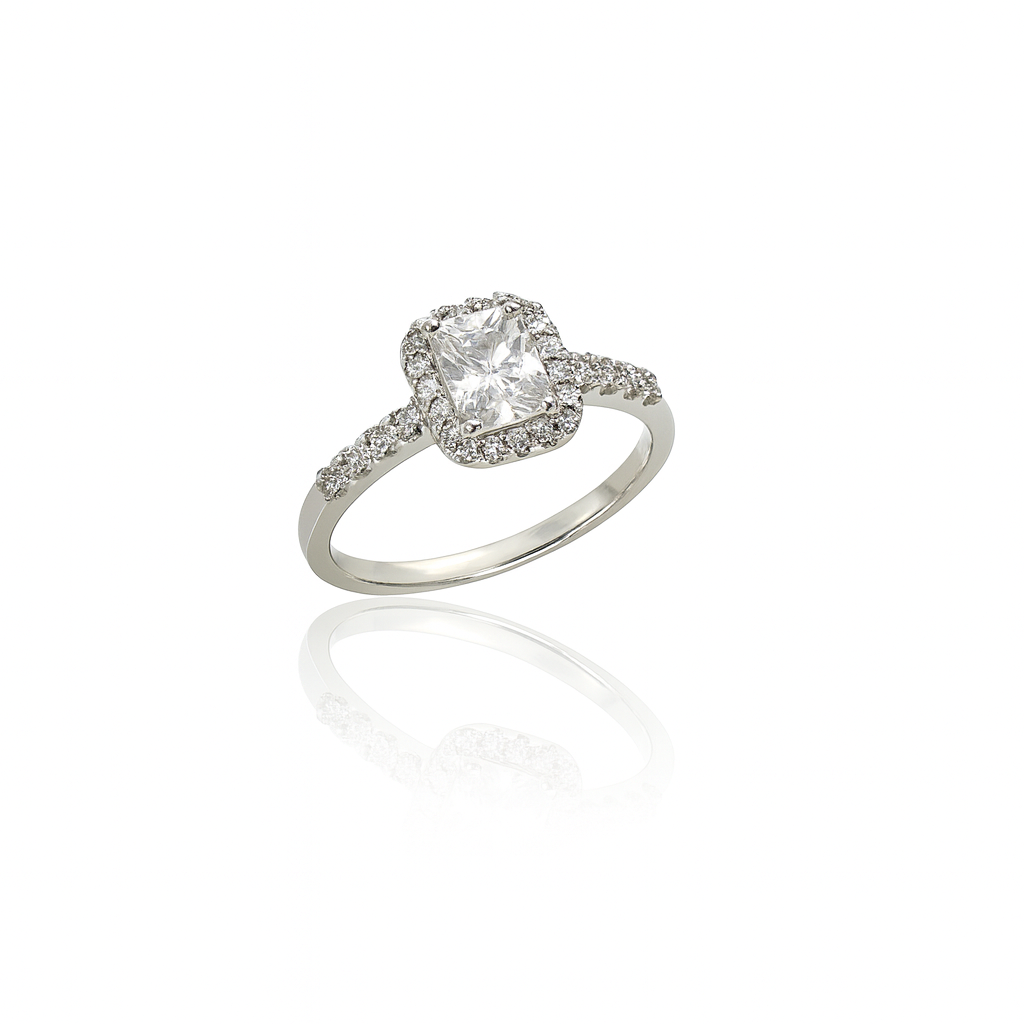 White Gold Plated Princess Baget Yüzük