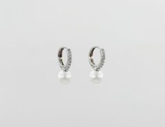 White Gold Plated Pearl Shine Hoop Küpe