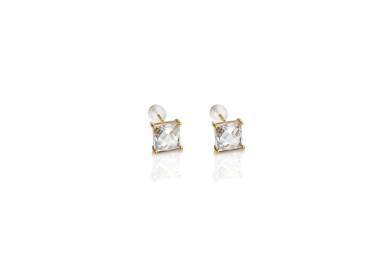 14K Gold Plated White Square Stud Küpe