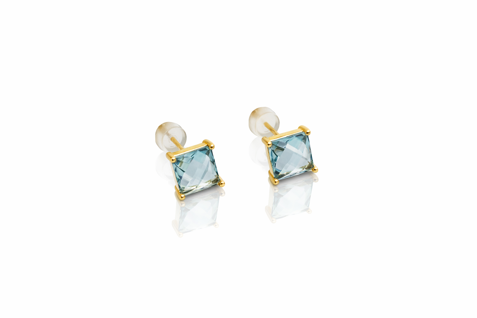 14K Gold Plated Blue Square Stud Küpe