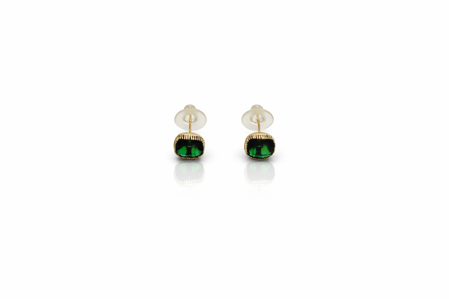 14K Gold Plated Green Misto Stud Küpe
