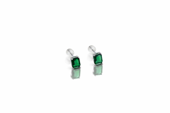 White Gold Plated Green Baget Stud Küpe