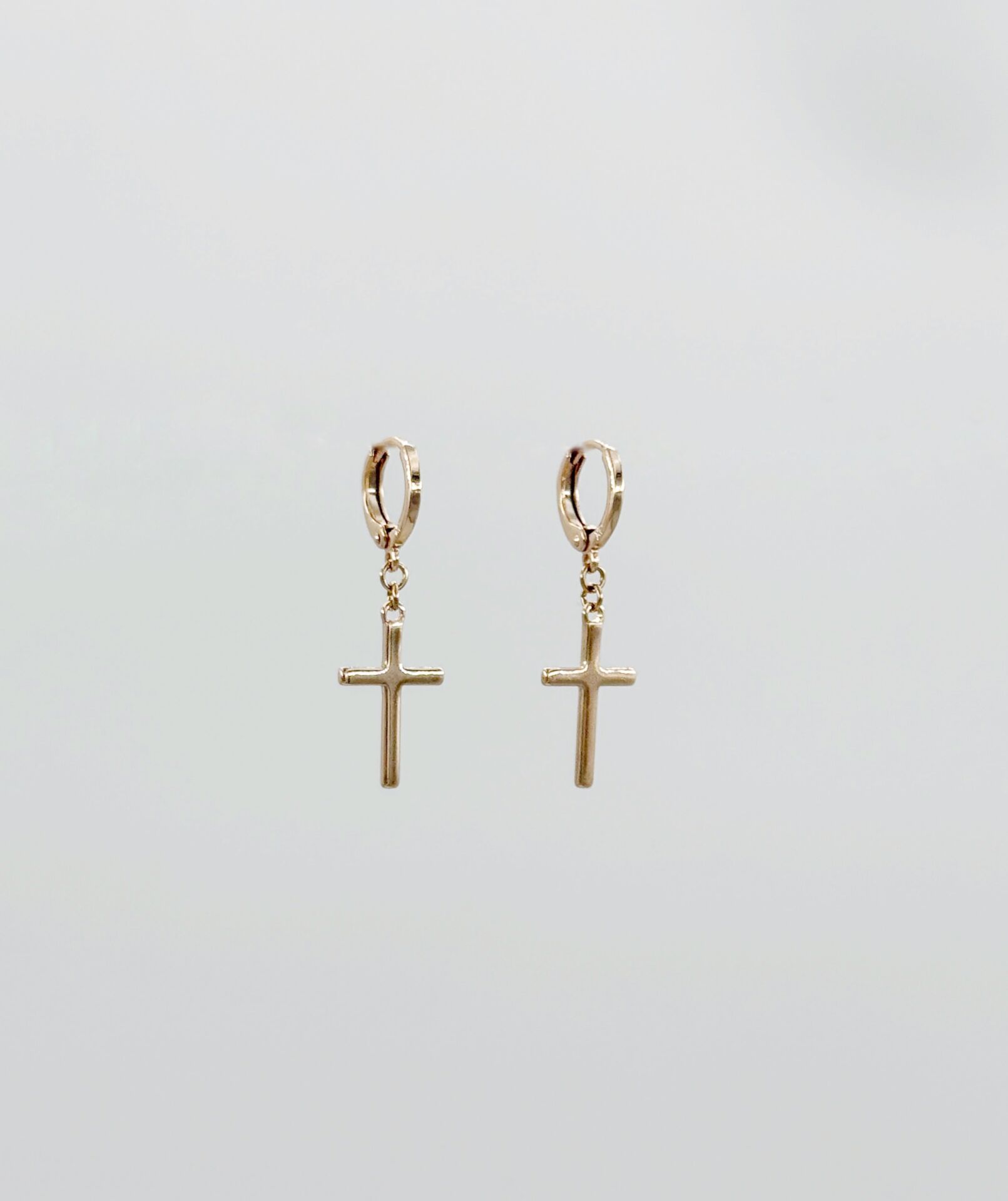 18K Rose Gold Plated Cross Drop Küpe