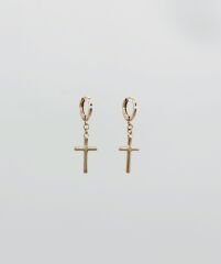 18K Rose Gold Plated Cross Drop Küpe