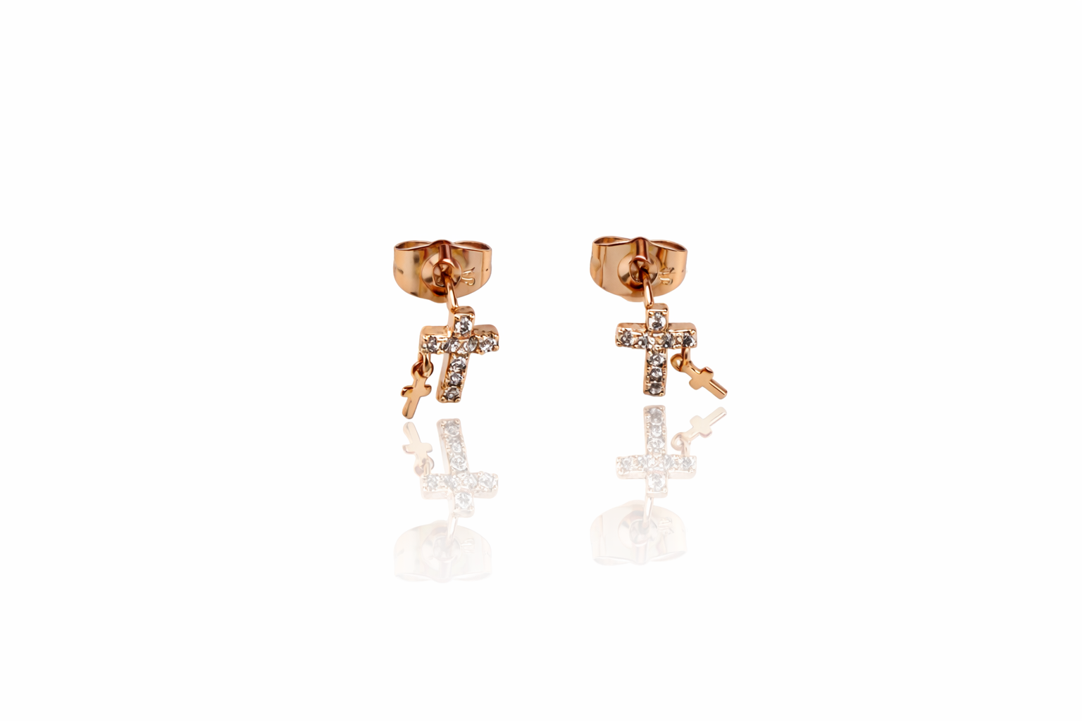 18K Rose Gold Plated Cross Stud Küpe
