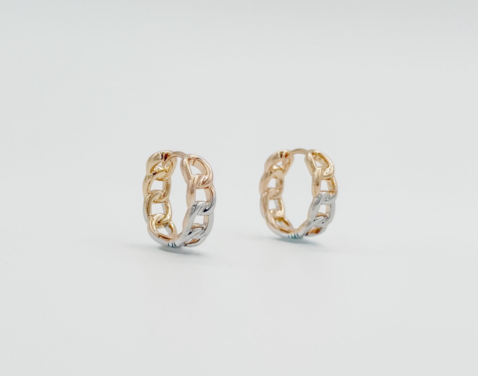 18K Rose Gold Plated Di Color Chain Hoop Küpe