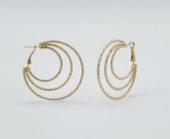 14K Gold Plated İtalian Tria Hoop Küpe