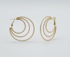 14K Gold Plated İtalian Tria Hoop Küpe