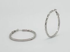 White Gold Plated Twist Blended Hoop Küpe