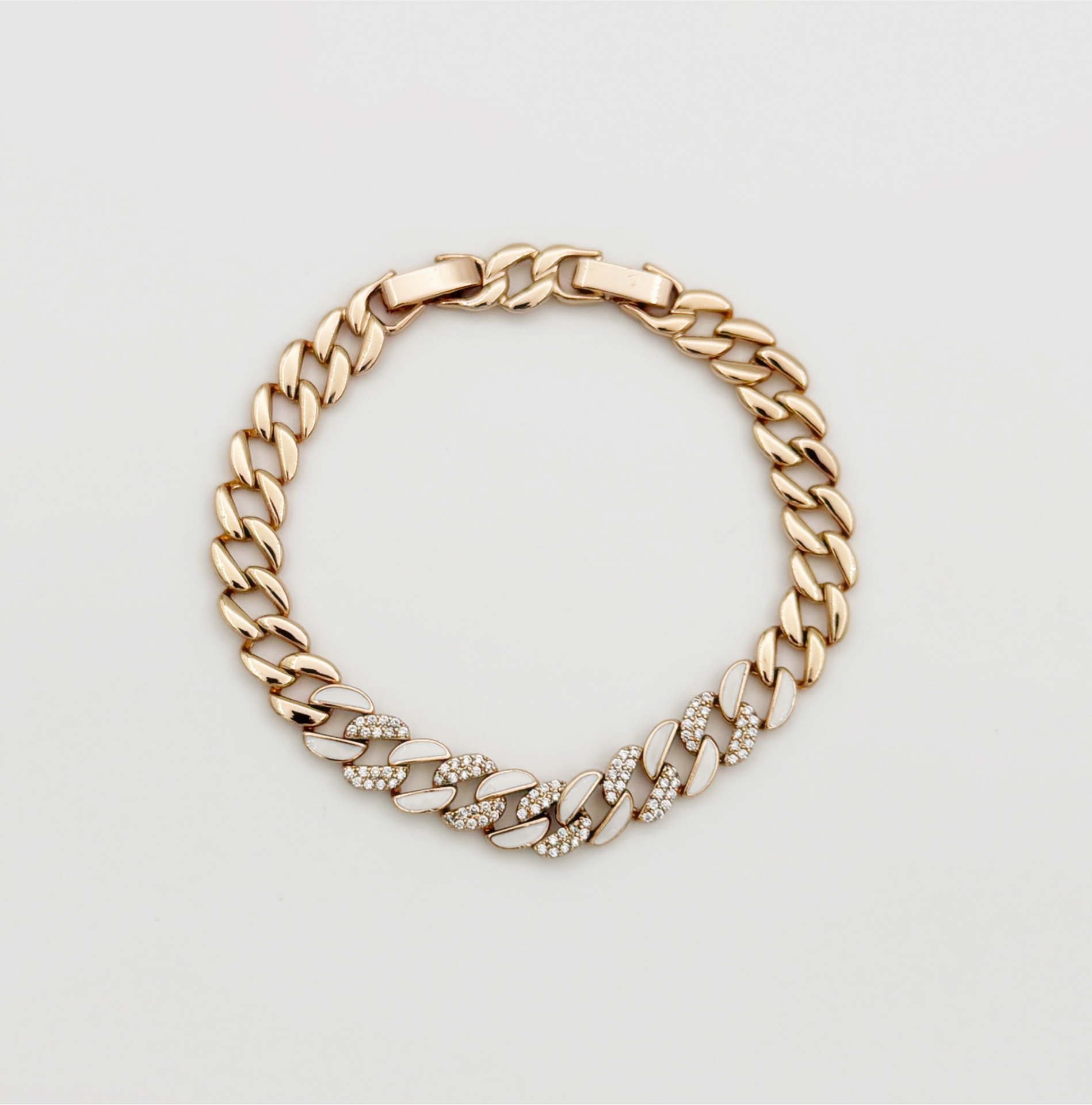 18K Rose Gold Plated White Enamel Curb Bracelet