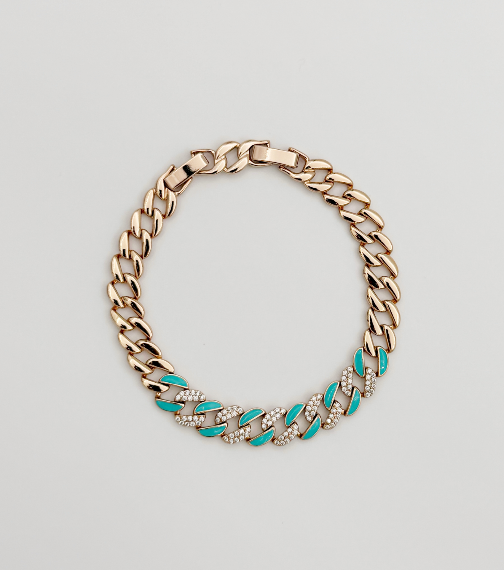 18K Rose Gold Plated Blue Enamel Curb Bracelet