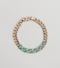 18K Rose Gold Plated Blue Enamel Curb Bracelet