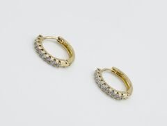 14K Gold Plated Shiny Stone Hoop Küpe