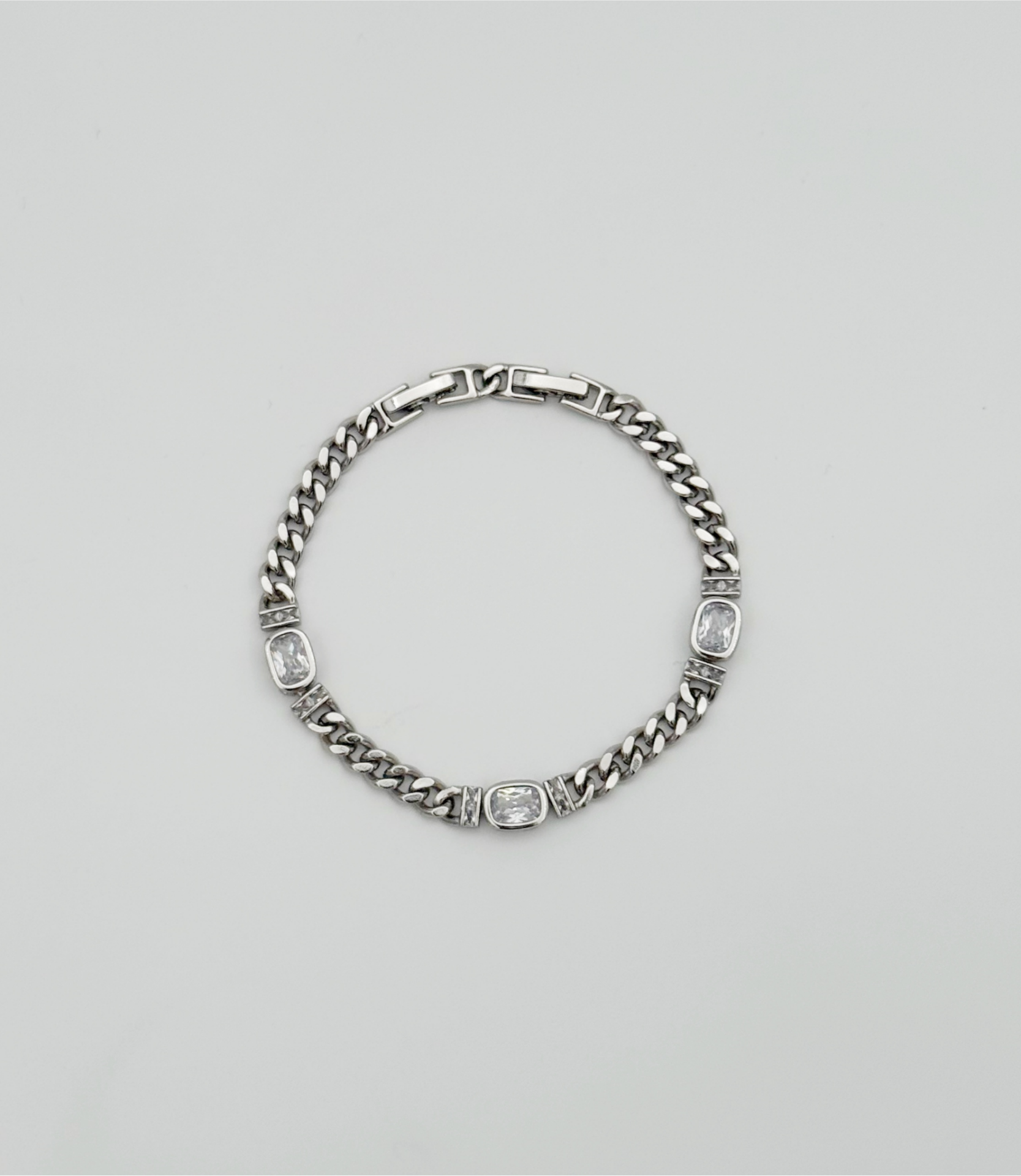 White Gold Plated Triple Baget Bileklik