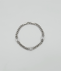 White Gold Plated Triple Baget Bileklik