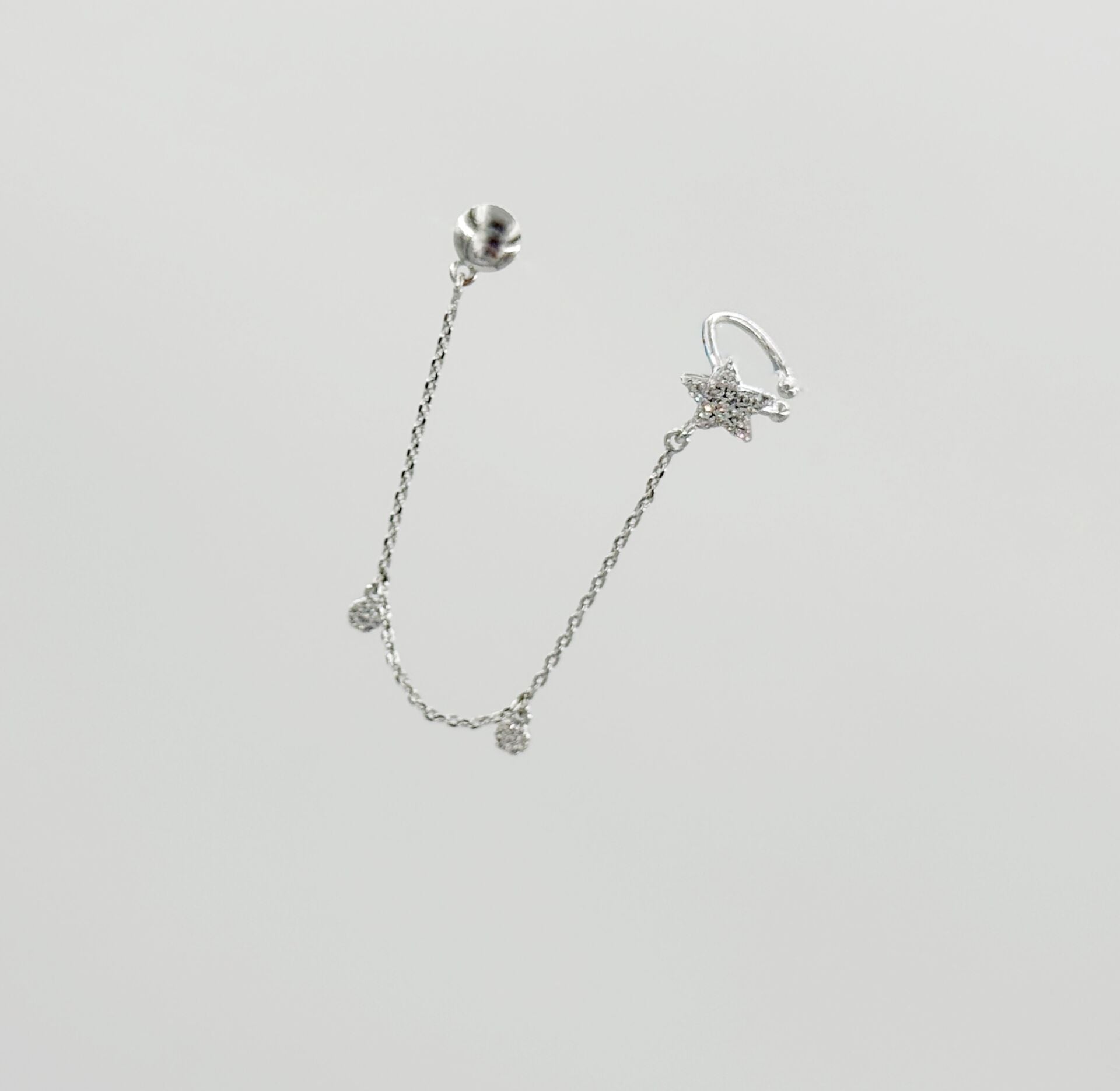 White Gold Plated Star Ear Cuff Chain Küpe