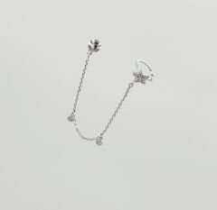White Gold Plated Star Ear Cuff Chain Küpe