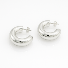 White Gold Plated Puff C Hoop Küpe