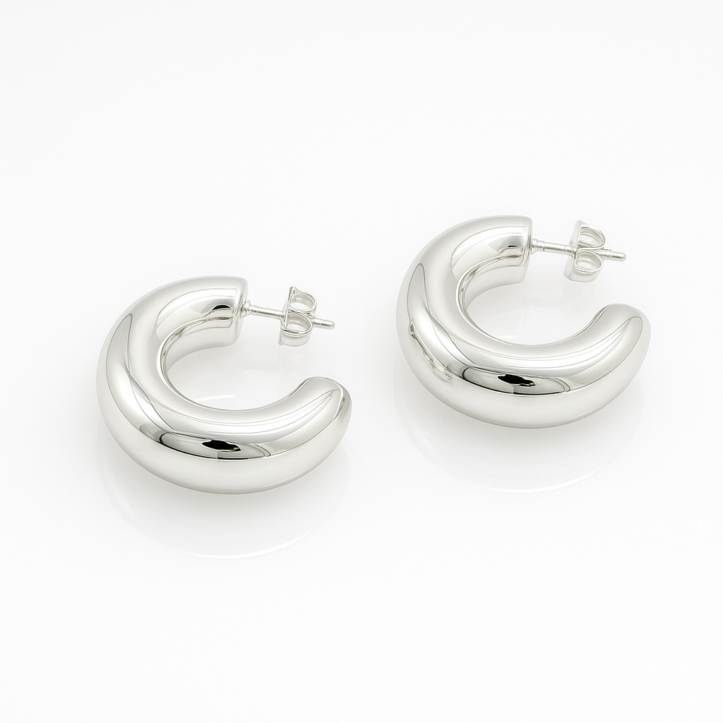 White Gold Plated Puff C Hoop Küpe