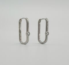 White Gold Plated Solitaire Oval Hoop Küpe