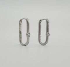 White Gold Plated Solitaire Oval Hoop Küpe